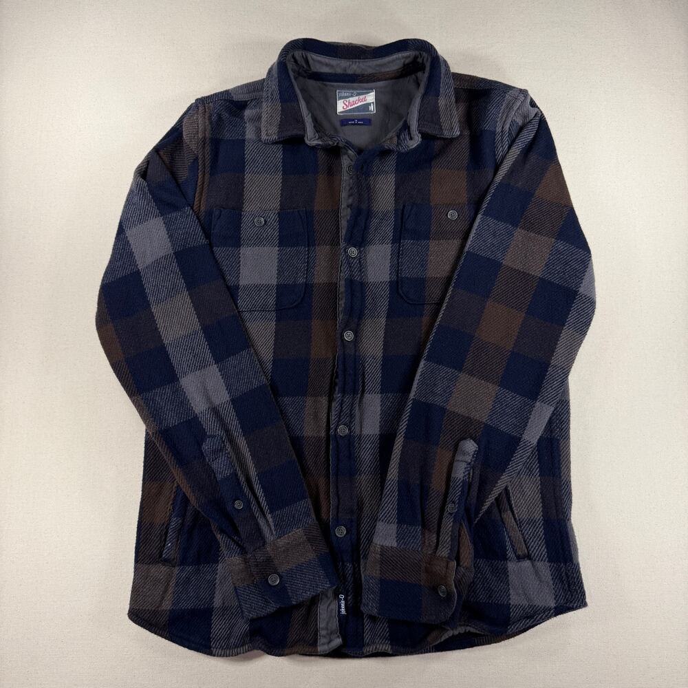 Johnnie-O Boys Blue Brown Plaid Flannel Shacket Shirt Jacket Size 14